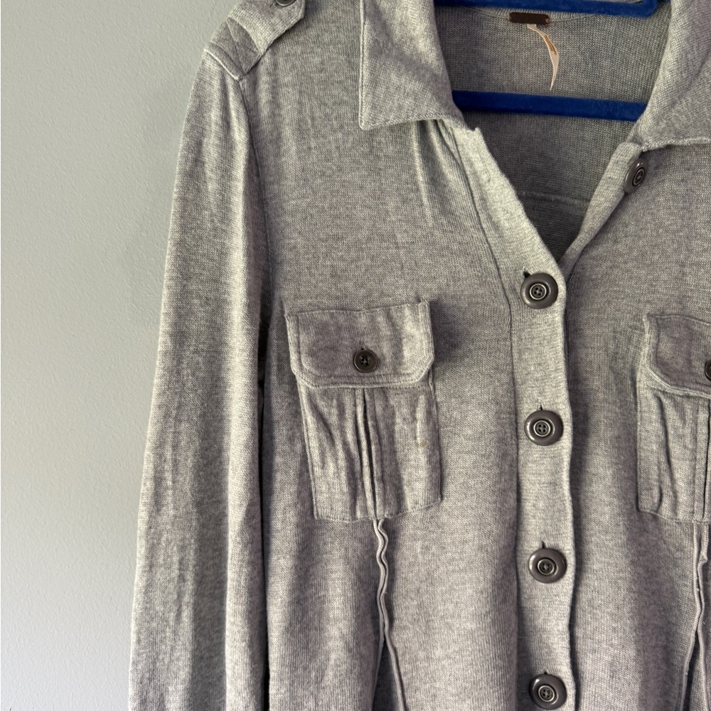 Free People Gray Button-Front Knit Midi Dress - Picture 2 of 9